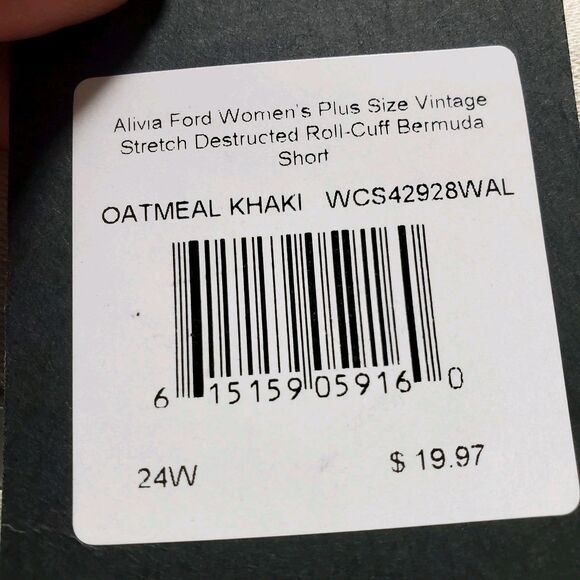 Alivia Ford Oatmeal Khaki Destroyed Cutoff Denim Shorts Size 24W NWT - Picture 7 of 8